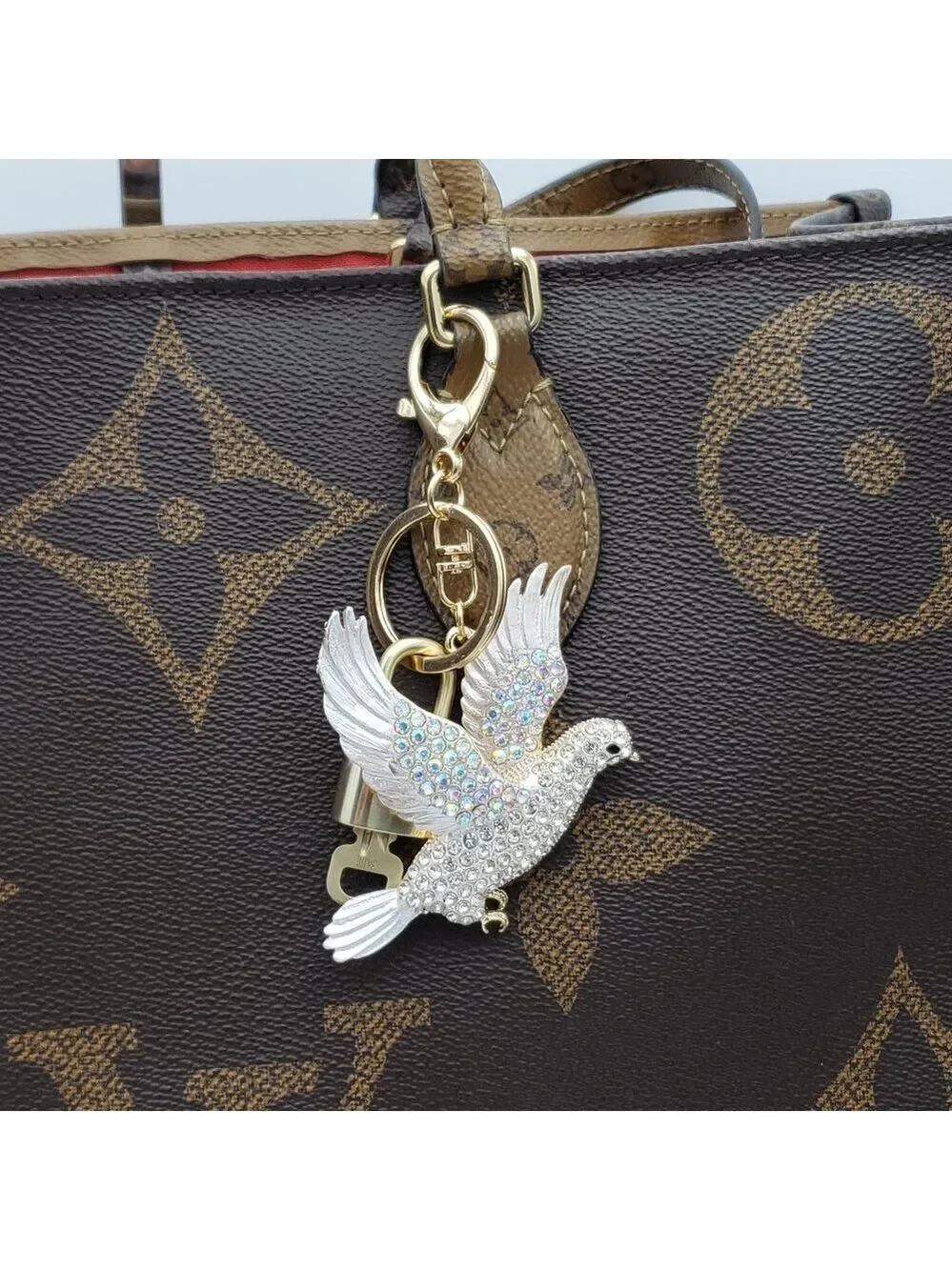 Authentic Louis Vuitton Lock & Key with Unbranded Dove Charm, Keychain